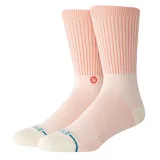 Medias Stance Icon Pop Crew color salmón con rayas verticales en naranja y logo bordado en el tobillo.