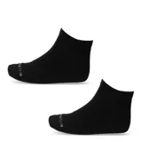 Par de medias cortas tipo soquetes color negro, con detalle de texto bordado en la puntera.