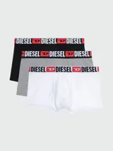 Boxer de algodón negro con cintura elástica ancha que presenta el logo de la marca Diesel en letras blancas y rojas.