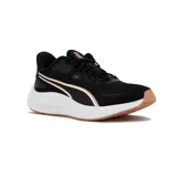 Championes de running Puma Skyrocket Lite 2 para mujer, en color negro con entresuela blanca, detalles en rosado gold y suela de goma color tostado.