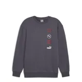 Buzo gris oscuro de Puma, modelo Power Gr. Crew, con cuello redondo y puños y cintura acanalados. Estampado vertical con logos de Puma en el lado izquierdo del pecho.