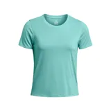 Remera deportiva Under Armour de manga corta, confeccionada en tejido ligero y transpirable con tecnología de secado rápido y control de olores. Presenta un diseño minimalista en color negro con detalles reflectantes y dobladillo superpuesto para mayor ventilación.