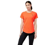 Remera de running New Balance Q Speed Jacquard para mujer, color naranja con diseño geométrico en relieve. Confeccionada con tejido de punto jacquard suave y tecnología NB ICEx de secado rápido.