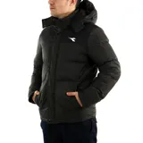 Campera puffer Diadora color verde oscuro con capucha y cierre frontal con botones a presión.