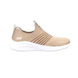 Zapatillas deportivas Skechers Ultra Flex 3.0, color beige, sin cordones, con capellada de tejido knit elástico, plantilla Air-Cooled Memory Foam y suela de goma blanca.