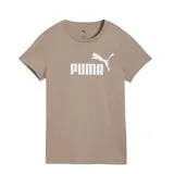 Remera de mujer Puma Ess N°1 Logo Tee, color beige con cuello redondo, mangas cortas y gran estampado frontal con el logotipo de la marca en blanco.