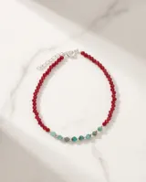 Pulsera de cuentas de cristal rojo y piedras turquesa, con separadores de plata 925.