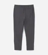 Pantalón de vestir gris para hombre, de corte recto, con cintura elástica, pliegues frontales y ruedo doblado.