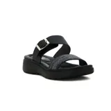 Sandalias de confort color rosa con dos tiras, una lisa con hebilla dorada y otra con glitter.