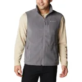 Chaleco de forro polar Columbia con cierre frontal completo, cuello alto, bolsillo vertical en el pecho y bolsillos laterales, todos con cierre.