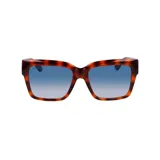 Lentes de sol Lacoste con armazón de acetato en estampado carey y cristales con degradado azul.