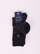 Pack de dos pares de medias de algodón con diseño a rayas horizontales finas y logo bordado de la marca Polanco.