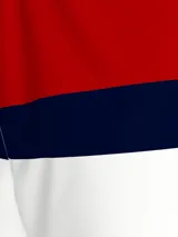 Short de baño Tommy Hilfiger con diseño de bloques de color blanco, azul marino y rojo. Cintura elástica con cordón ajustable y logo de la marca en la parte inferior.