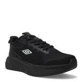 Championes deportivos Umbro modelo Fury, color negro con logo de la marca en blanco en el lateral. Presentan un diseño de malla textil transpirable, cierre con cordones y una entresuela robusta con amortiguación.