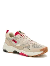Zapatillas urbanas CAT modelo Grapple Suede Mesh, color beige con detalles en rojo y suela chunky.