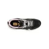 Championes Cat modelo Hasten Mesh para mujer, en color negro con detalles en rosado y entresuela blanca. Confeccionados en malla transpirable y microfibra, con cordones blancos y suela de goma con tracción.