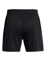 Short deportivo Under Armour modelo Tech 6in Mesh Shorts, color negro, confeccionado en tejido de malla transpirable con bolsillos laterales y cintura elástica.