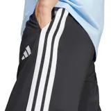 Pantalón de jogging Adidas modelo M 3S Wv Tc Pt para hombre, de color negro con las clásicas tres tiras blancas en los costados y el logo de la marca en la pierna izquierda. Cuenta con cintura elástica con cordón ajustable y puños en los tobillos.