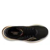Championes de running Saucony Endorphin Speed, color negro con detalles dorados y suela blanca.