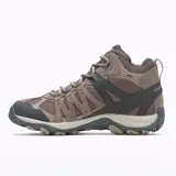 Bota de trekking Merrell modelo Accentor 3 Mid WP, color marrón con detalles en gris oscuro. Confeccionada en piel de ante y malla transpirable, cuenta con puntera protectora de goma, entresuela de EVA para mayor estabilidad y suela con tacos de 5 mm para un mejor agarre.