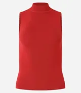 Blusa sin mangas de punto acanalado color celeste, con cuello alto.