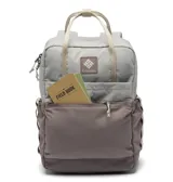 Mochila Trail Traveler 18L de Columbia, color gris con detalles en beige, con compartimento para portátil y tecnología Omni-Shield que repele la humedad y las manchas.