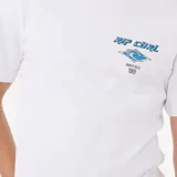 Remera blanca de manga corta con cuello redondo y logo de Rip Curl estampado en el pecho.
