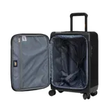 Valija de mano Caterpillar modelo Hybrid Cabin Trolley, de diseño híbrido en color negro con cuerpo de tela y estructura rígida, cuatro ruedas dobles y tirador telescópico.