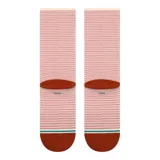 Medias Stance Fortune Crew a rayas horizontales rosas y blancas con puntera y talón marrones.