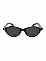 Lentes de sol modelo Rome, con armazón de acetato negro de diseño ovalado y oscurecido, con detalles de tres tachuelas metálicas en cada extremo frontal.