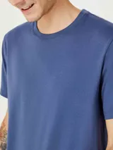 Camiseta básica de manga corta y cuello redondo, color rojo oscuro.