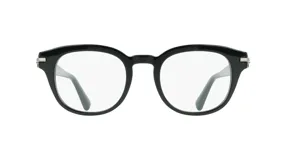 Armazón de anteojos Ferragamo modelo 3033, de diseño redondeado en color negro con detalles metálicos en las bisagras.