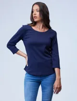 Remera negra de algodón, marca Ruby Rd, con mangas 3/4 y escote redondo.