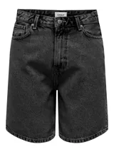 Short de denim tiro alto de la marca Only, color negro con efecto acid wash, corte recto y bolsillos clásicos.