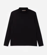 Blusa de manga larga con cuello alto, confeccionada en tejido de viscosa con elastano, de diseño liso y ajuste al cuerpo.