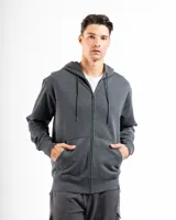 Canguro naranja de felpa con capucha y cierre frontal.