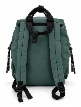 Mochila urbana negra marca peach, de diseño funcional con asas superiores de mano, tiras regulables y detalles de cordones laterales ajustables.