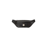 Riñonera MCM modelo Fursten en color negro con el monograma clásico de la marca en tono gris oscuro. Cuenta con cierre de cremallera metálica superior, placa con el logotipo grabado en la parte frontal y correa ajustable.
