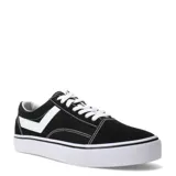 Championes urbanos Pony de corte bajo, confeccionados en lona negra con detalles en blanco. Presentan el logo característico de la marca en el lateral, cordones blancos y suela de goma vulcanizada con franja negra.