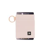 Billetera elástica color rosa claro con logo de la marca en etiqueta negra.