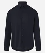 Camisa masculina de manga larga, cuello inglés y cierre frontal de botones, confeccionada en poliamida con elastano y tecnología performance.