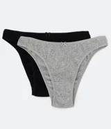 Pack de dos bombachas de bikini, una negra y otra gris, con moño de satén aplicado.