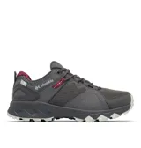 Championes de senderismo Columbia modelo Peakfreak Hera, color gris oscuro con detalles en bordó. Presentan tecnología impermeable OutDry, sistema de ajuste Navic Fit, entresuela TechLite+ para amortiguación y suela Adapt Trax para tracción en diversos terrenos.