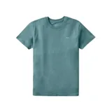 Remera celeste de algodón con cuello redondo y logo de la marca bordado en el pecho.