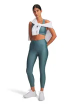 Calza deportiva Under Armour HeatGear Ankle Leggings, color azul verdoso, con cintura alta y bolsillo lateral.