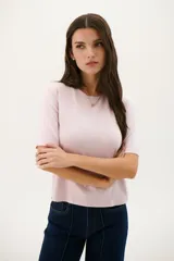 Remera manga 3/4 color celeste.