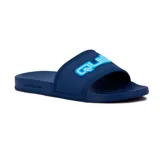 Chancletas Quiksilver modelo Venice para hombre, color azul marino con inscripción grande de la marca en tonos celestes en la tira.