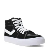 Championes de caña alta Pony, confeccionados en lona negra con detalles en blanco, incluyendo cordones, suela y el logo lateral característico de la marca.