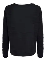 Sweater negro de punto acanalado con cuello redondo y manga larga, de calce regular.