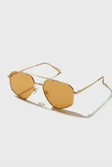 Lentes de sol Horizon de diseño geométrico con armazón metálico dorado y cristales en tonos amarillos.